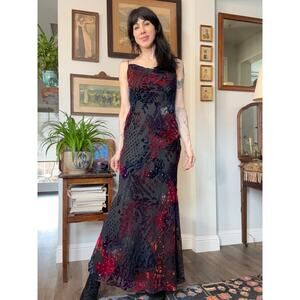 Y2K vintage Cachet dress burnout velvet and sequin color on black slinky flare
